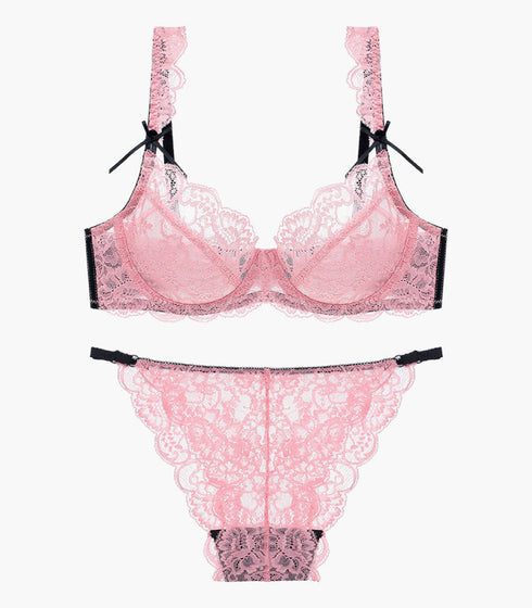 Sheer Lace Soft Wire Bra And Panty Set Band: 32-42 Cup: A-D